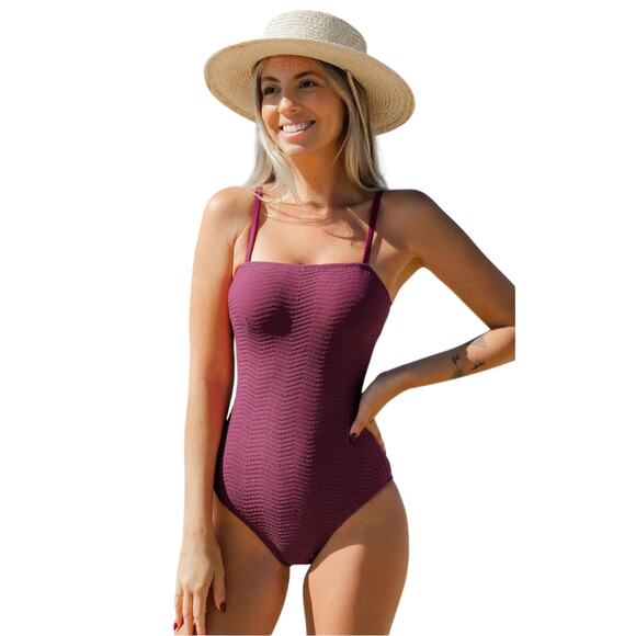 Cupshe Women's Raspberry Coulis Square Neck Tummy Control One Piece Swimsuit S - Picture 2 of 7